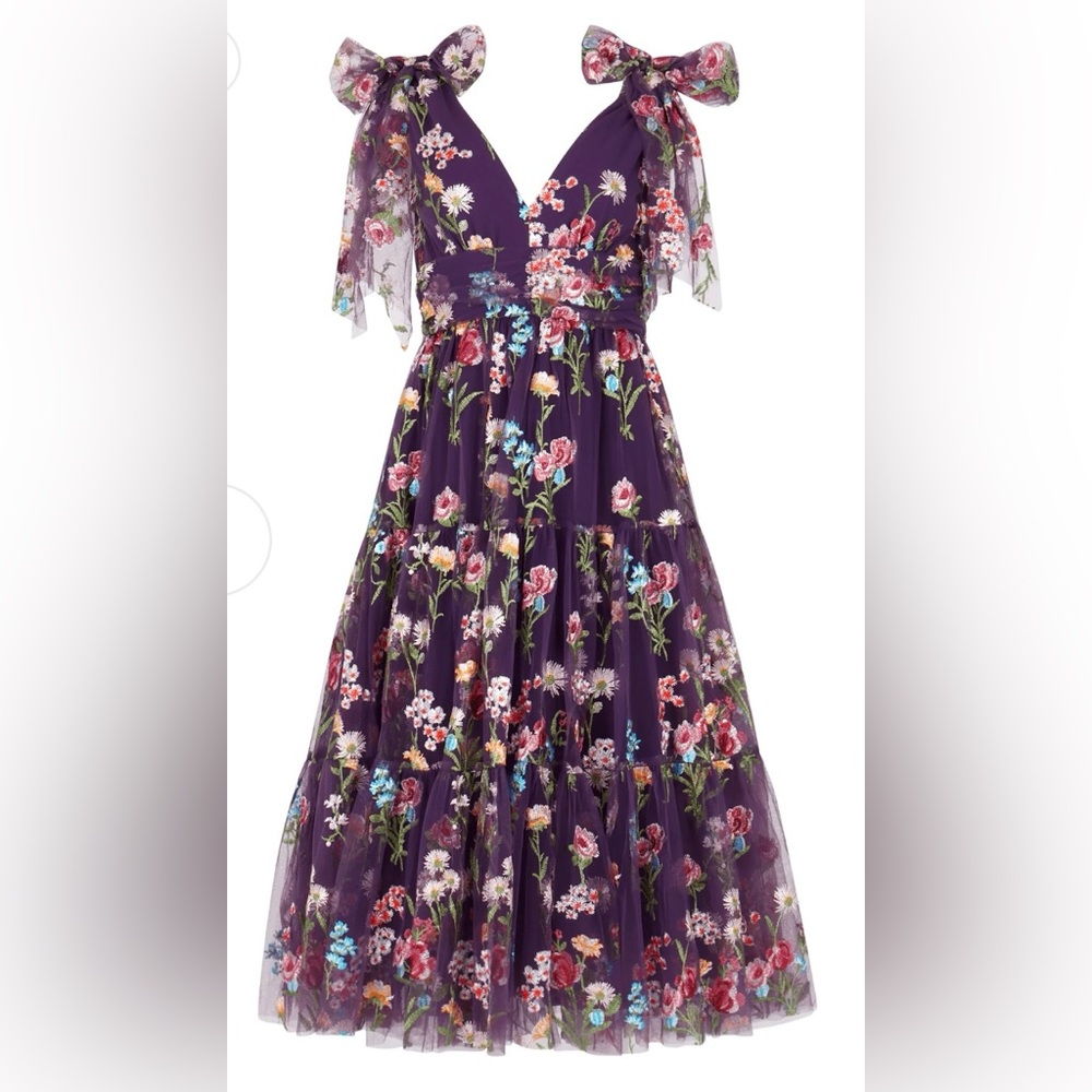 JessaKae Margaret Midi Dress in Purple Floral - 1X